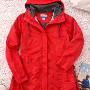 Columbia Omni-Shield Belted Hooded Rain Jacket Red Large